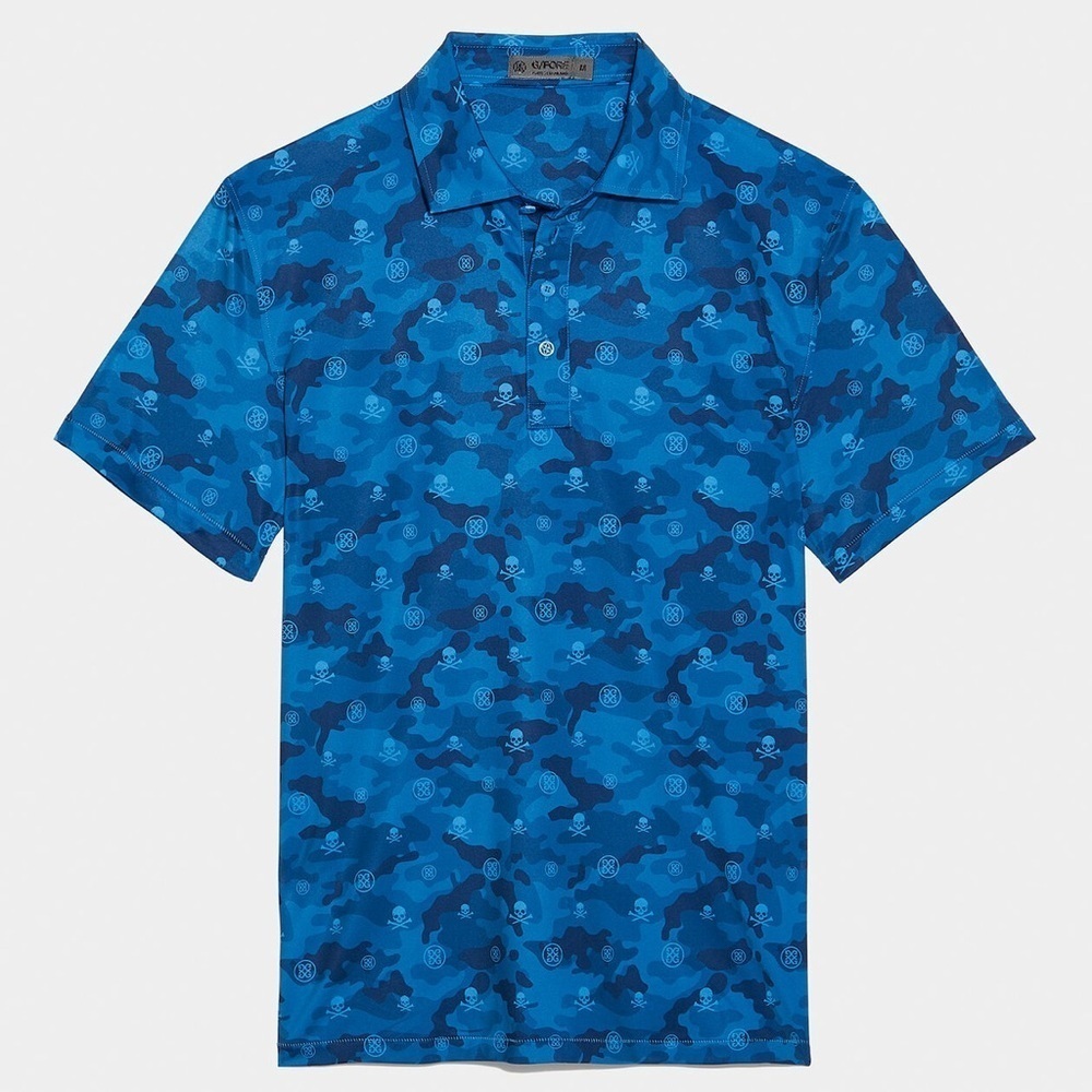G/FORE Men's Slim Fit Polo Blue Camo & Skulls Golf Shirt Casual Size S Stretch
